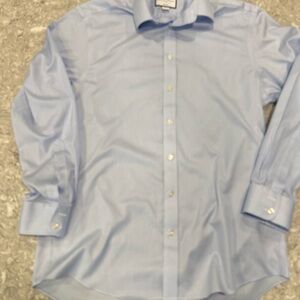 Charles Tyrwhitt Men's Dress Shirt Classic Fit Non-Iron Light Blue Checked 16.5